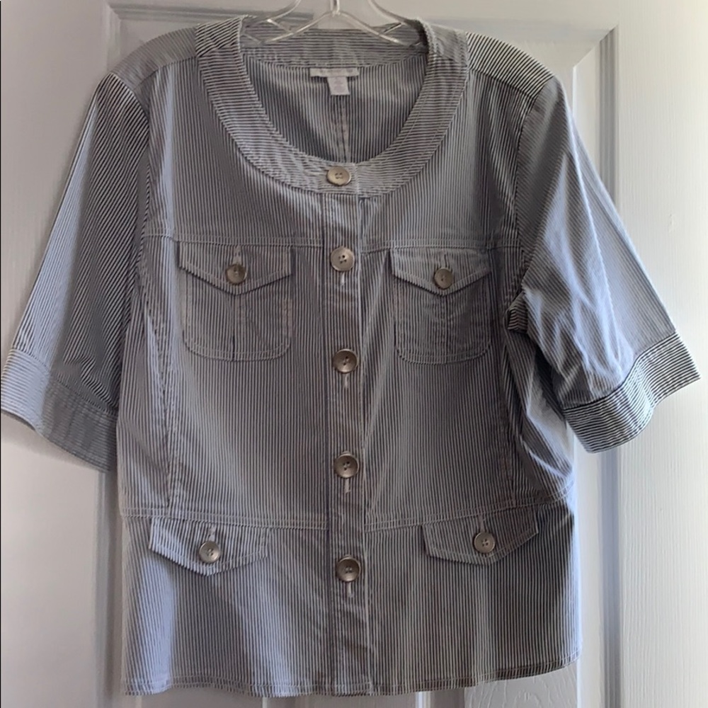 Blue and white stripe shirt / short sleeve jacket